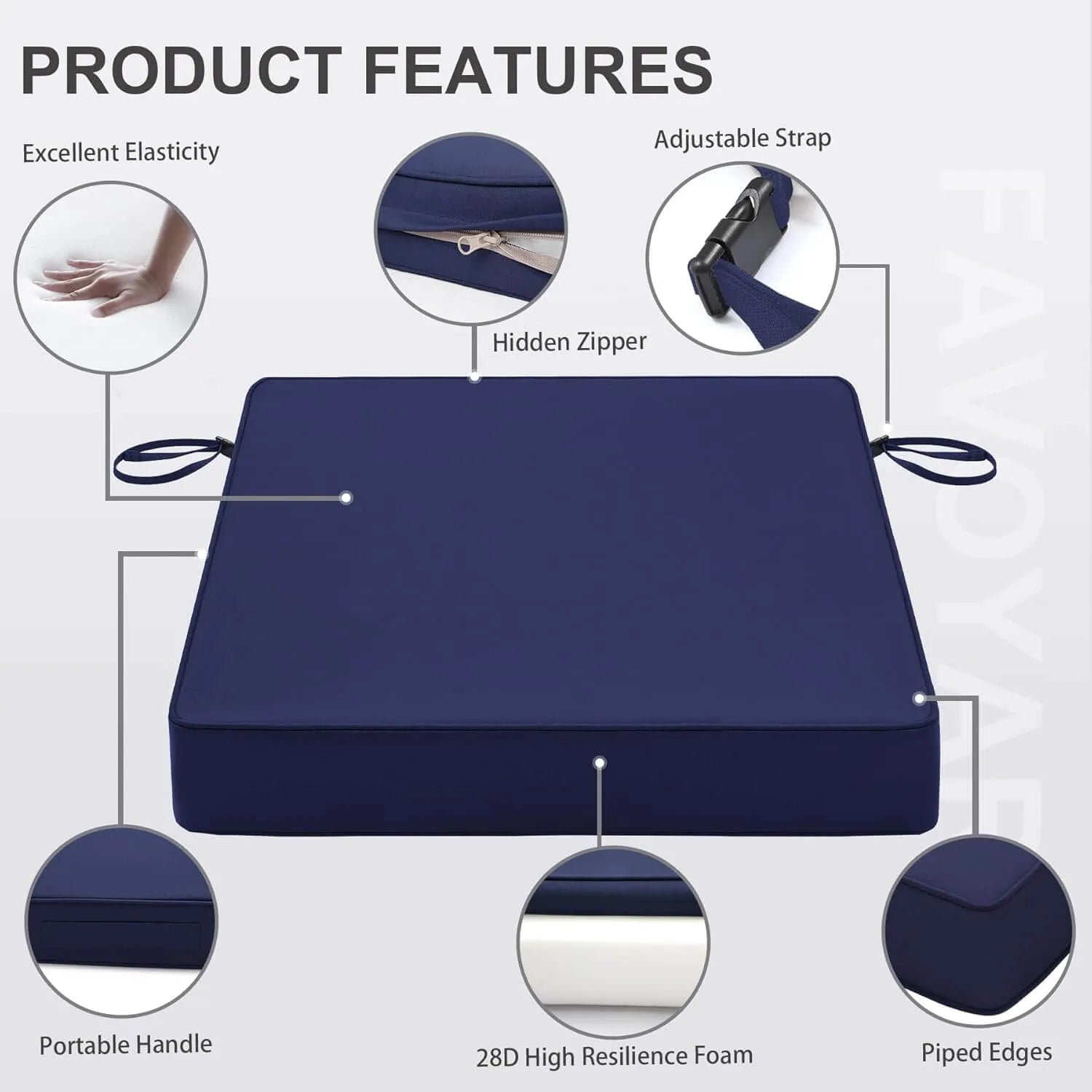 Favoyard deep outdoor cushions with 6 features