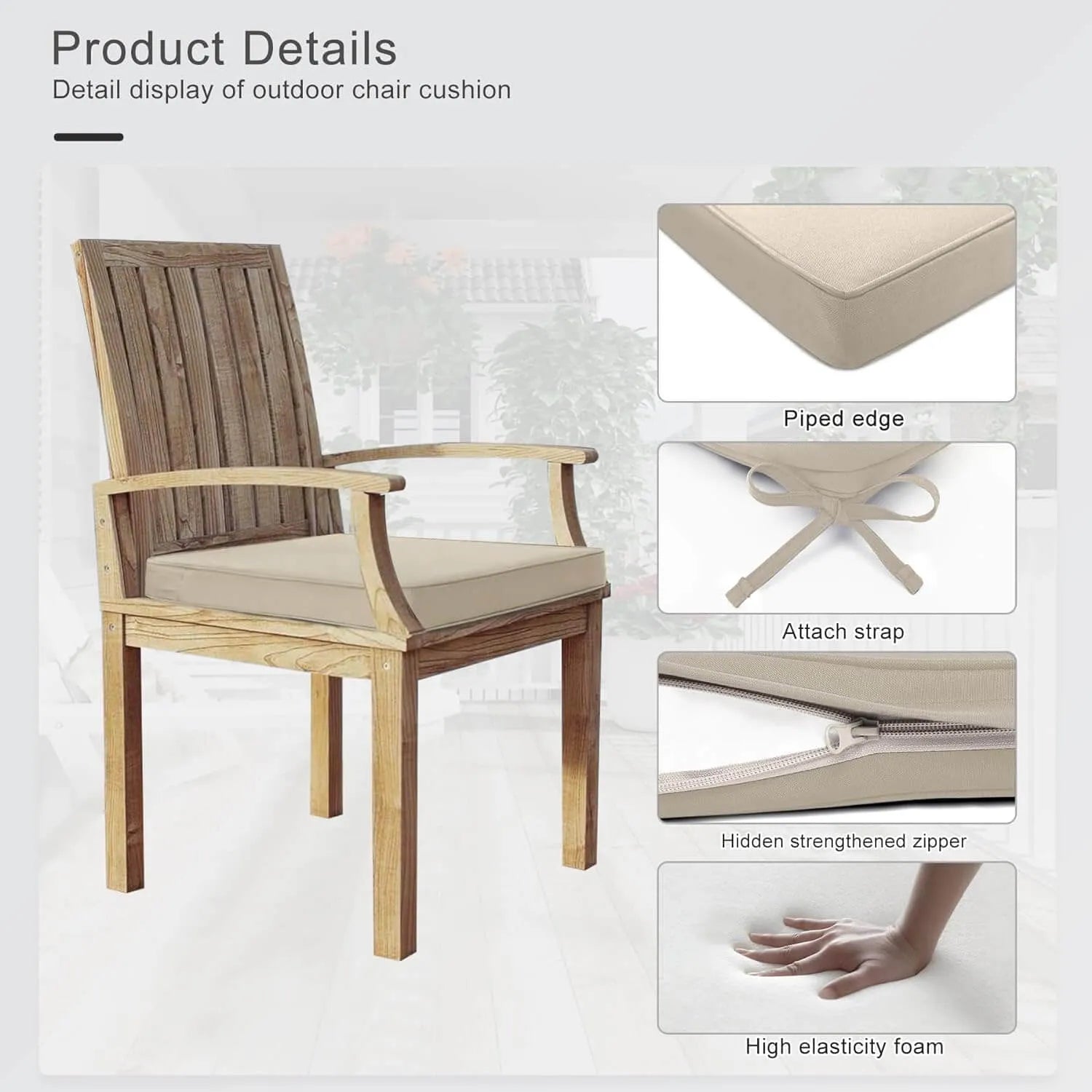 Favoyard waterproof outdoor cushions with piped edge, attach strap, hidden strengthened zipper and high elasticity foam.