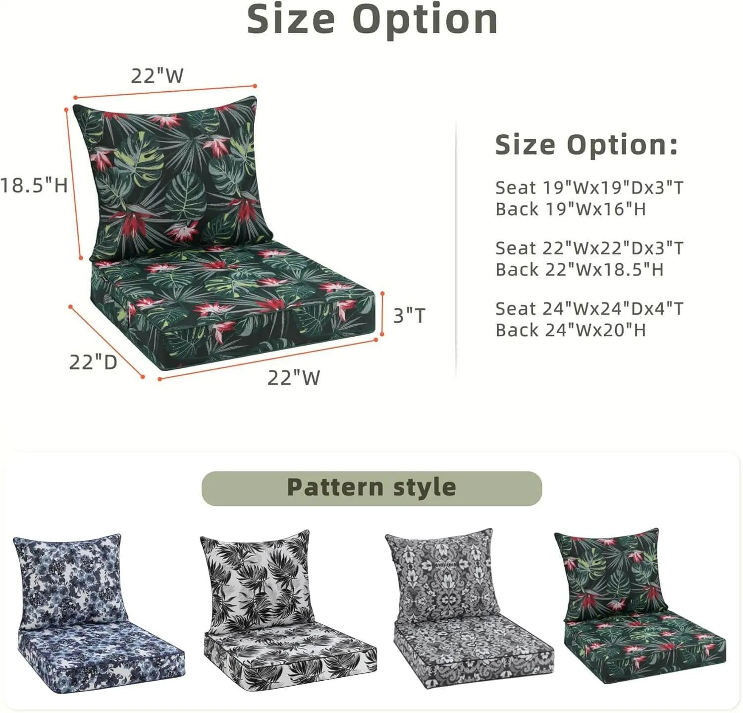 Favoyard Floral patterned cushions with measurements and size options