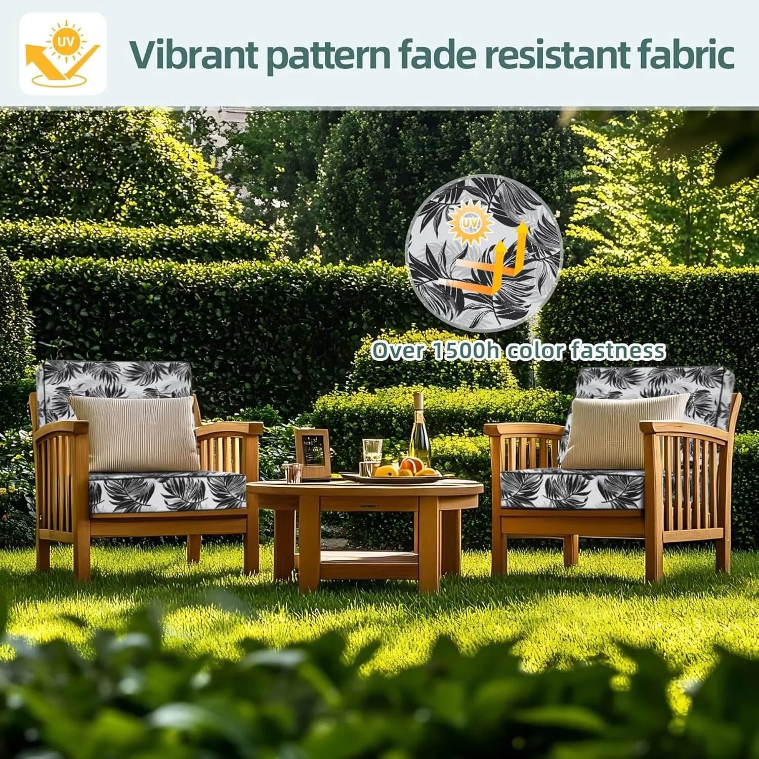 Outdoor furniture set with patterned cushions Favoyard