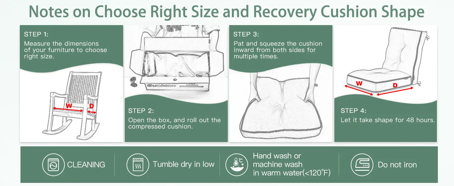 Instructions for choosing the right size and recovery cushion shape with step-by-step guide and illustrations.