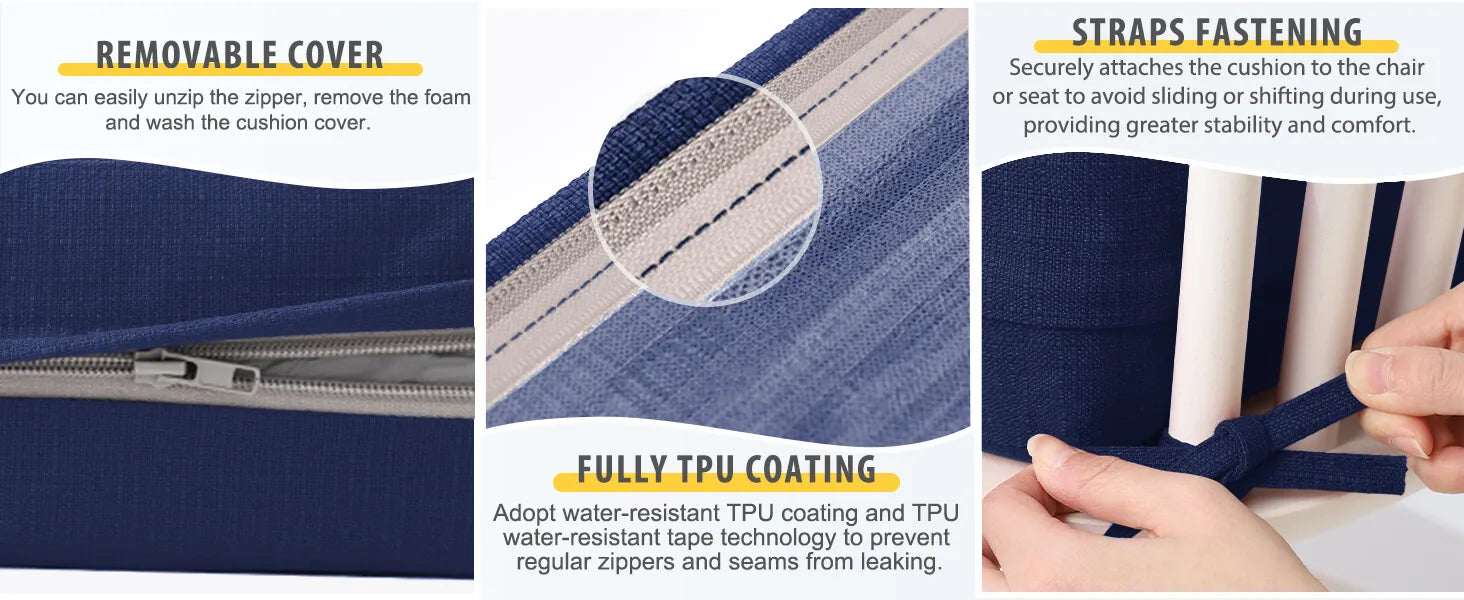 Favoyard Navy blue cushion with a removable cover, straps fastening, and TPU coating.