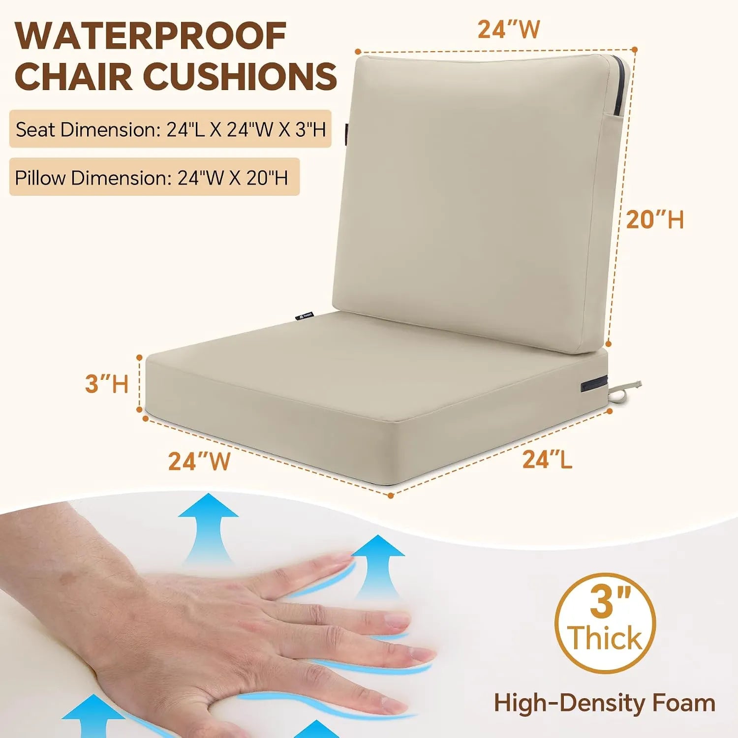 Favoyard Waterproof Outdoor High Back Patio Furniture Cushions