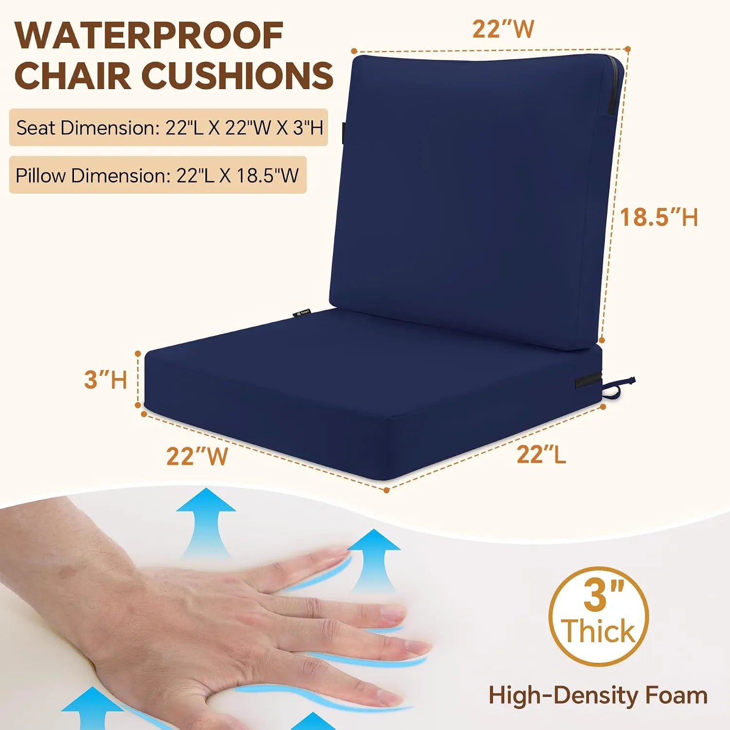 Favoyard Waterproof Outdoor High Back Patio Furniture Cushions