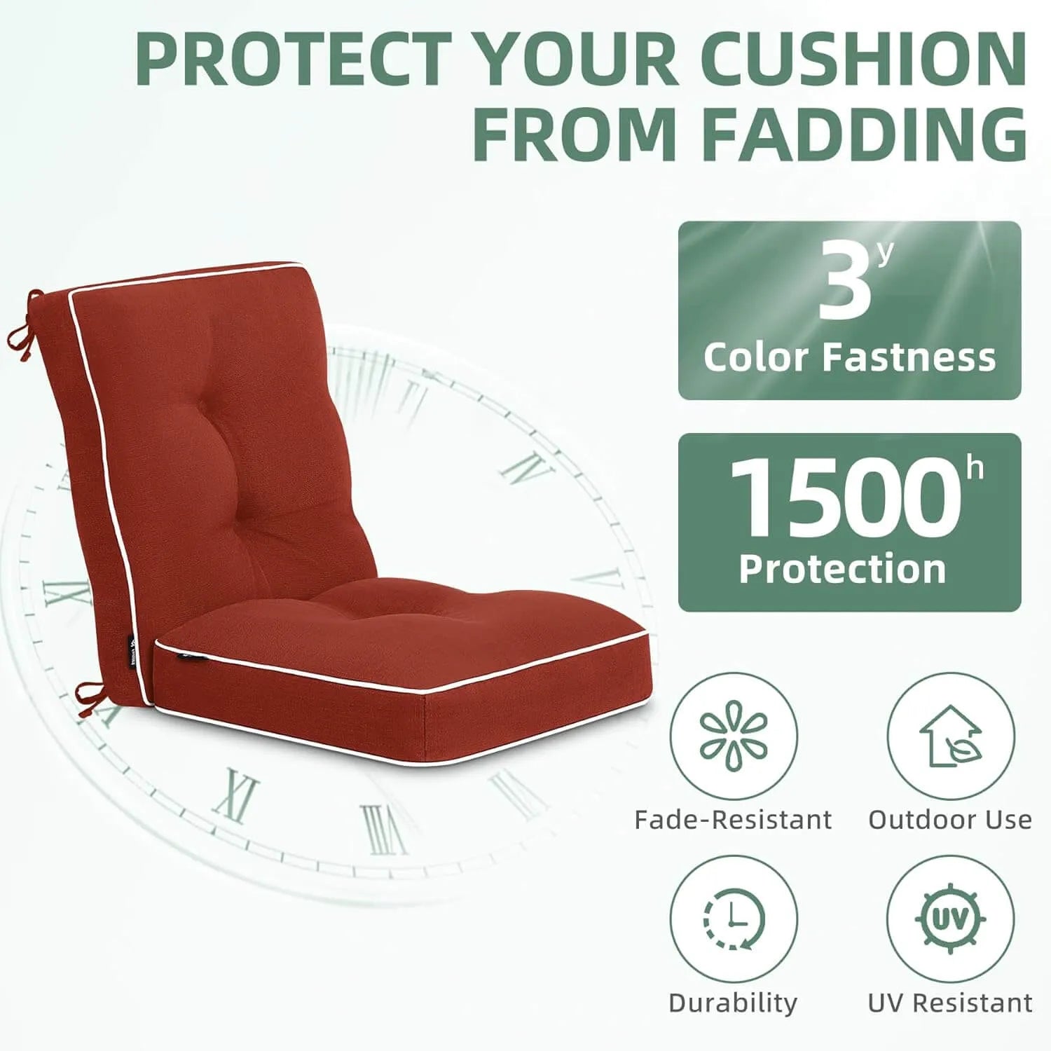 Red outdoor patio furniture replacement cushions with the feature of color fastness and protection