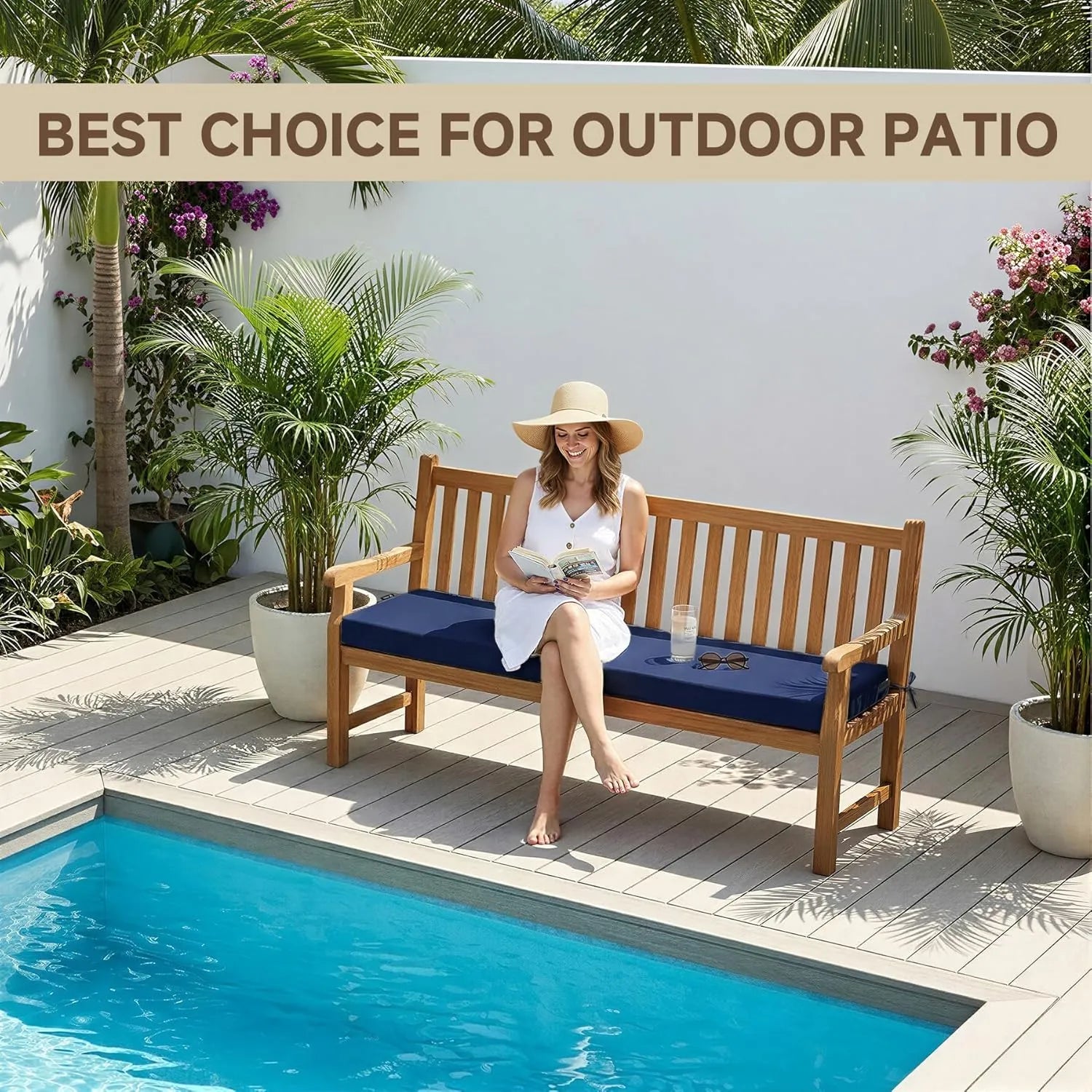 Favoyard Waterproof Outdoor Bench Cushion with Non-Slip Straps