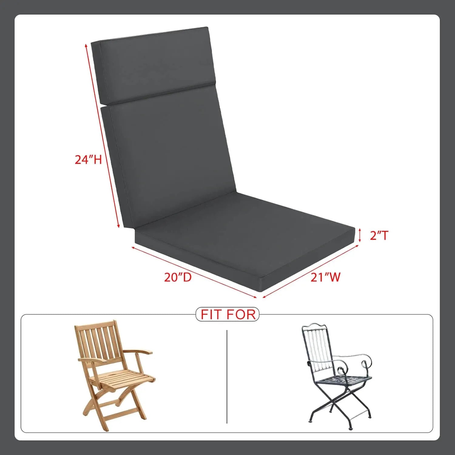 Favoyard dark grey high back outdoor chair cushions