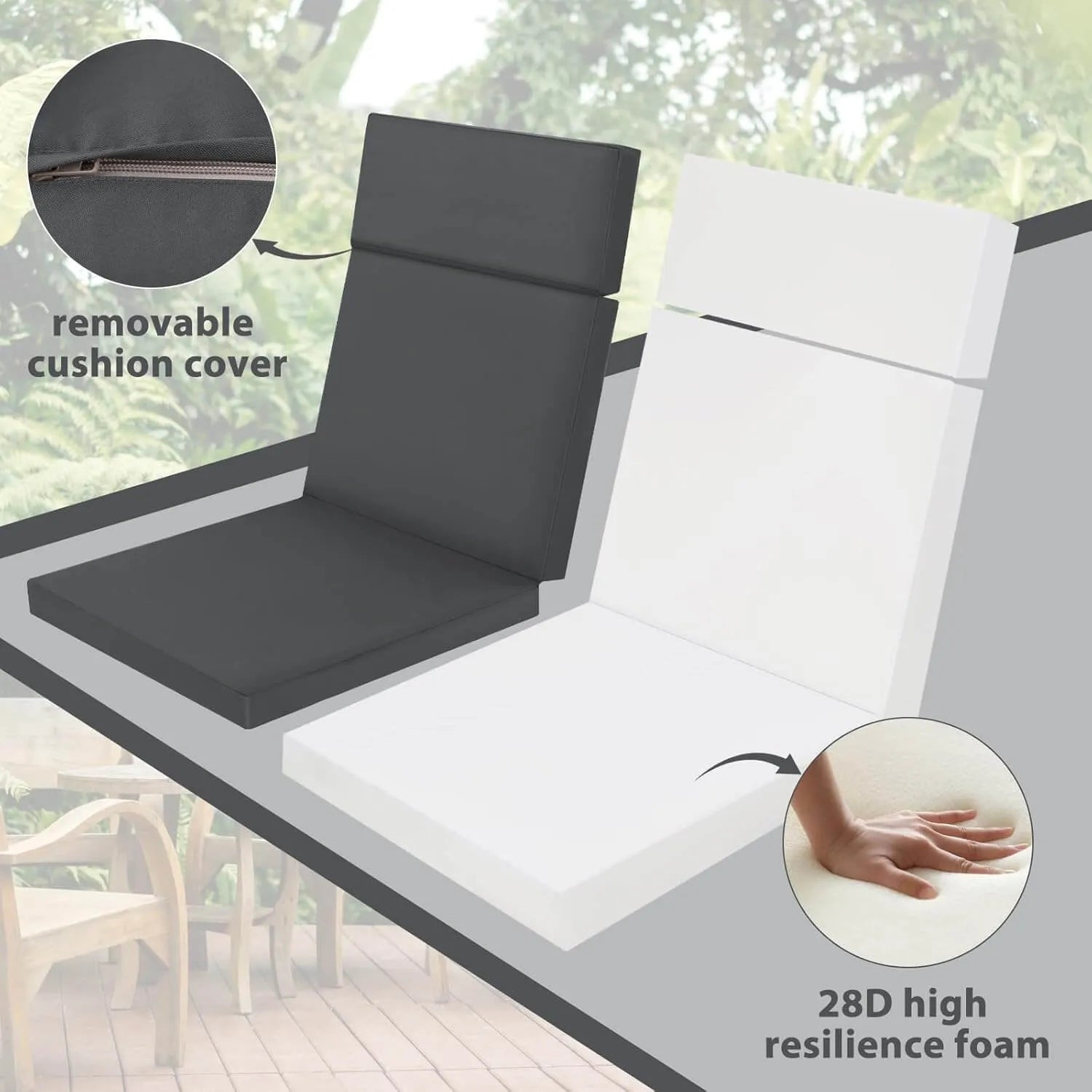 Favoyard high back outdoor chair cushions with removable cushion cover