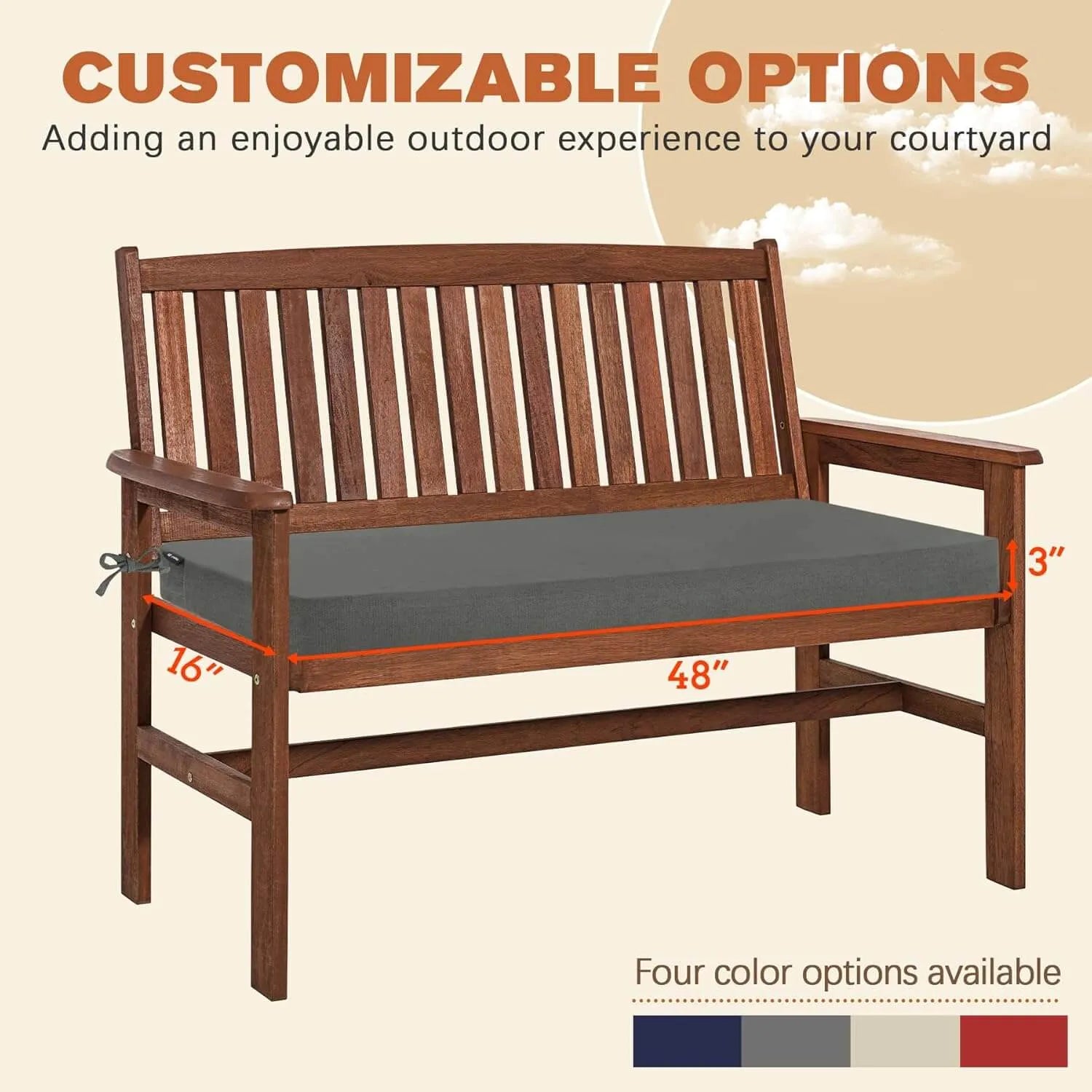 Favoyard outdoor patio bench cushions with customizable options