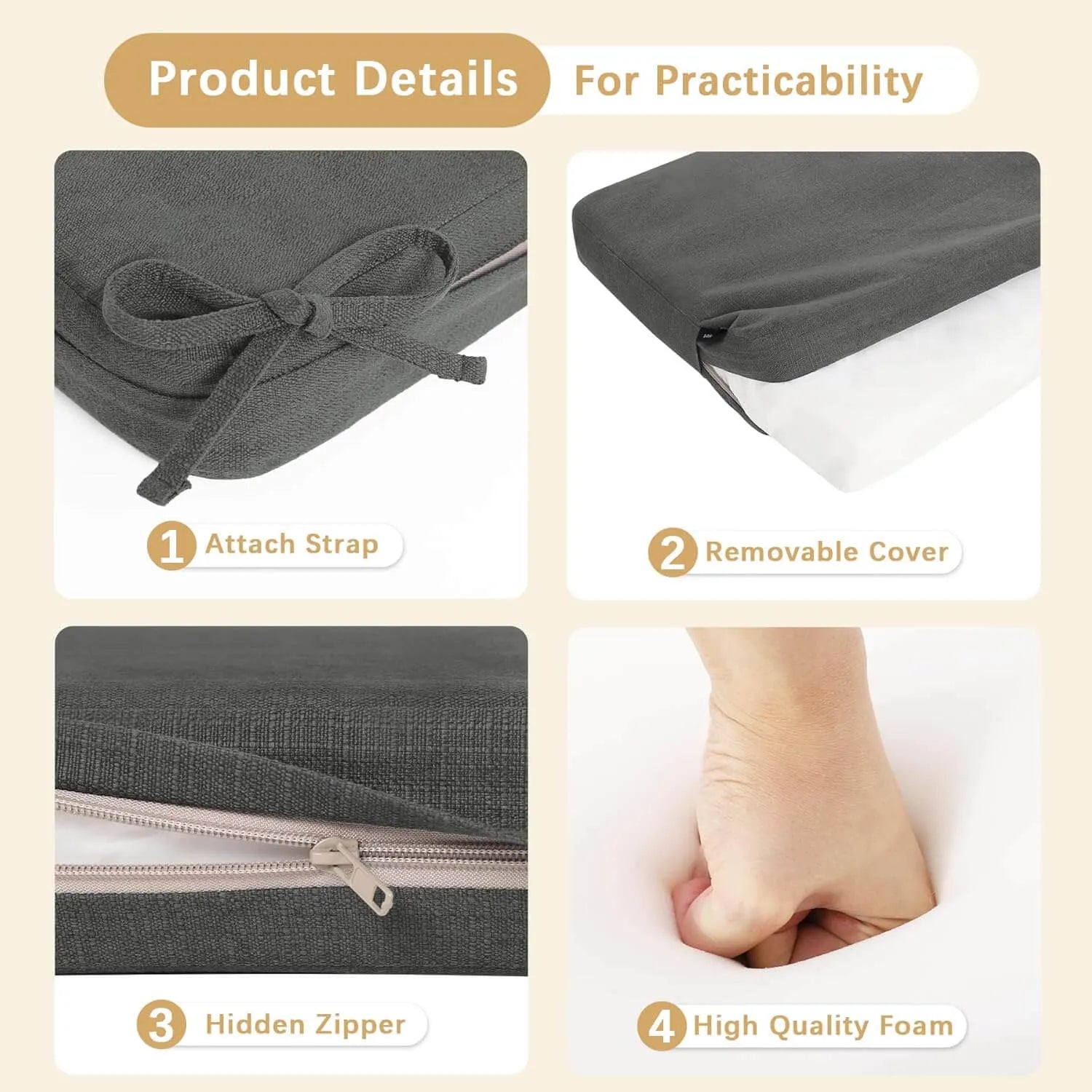 Favoyard patio dining cushions with four details