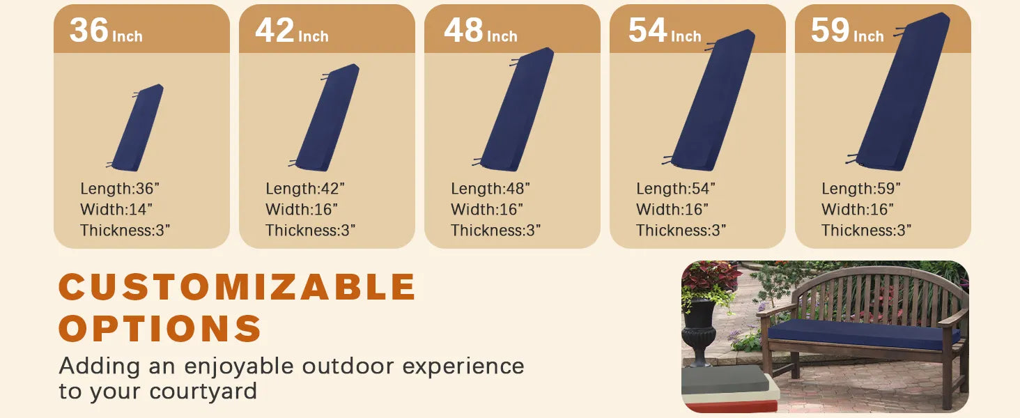 Favoyard Bench cushions with customizable length
