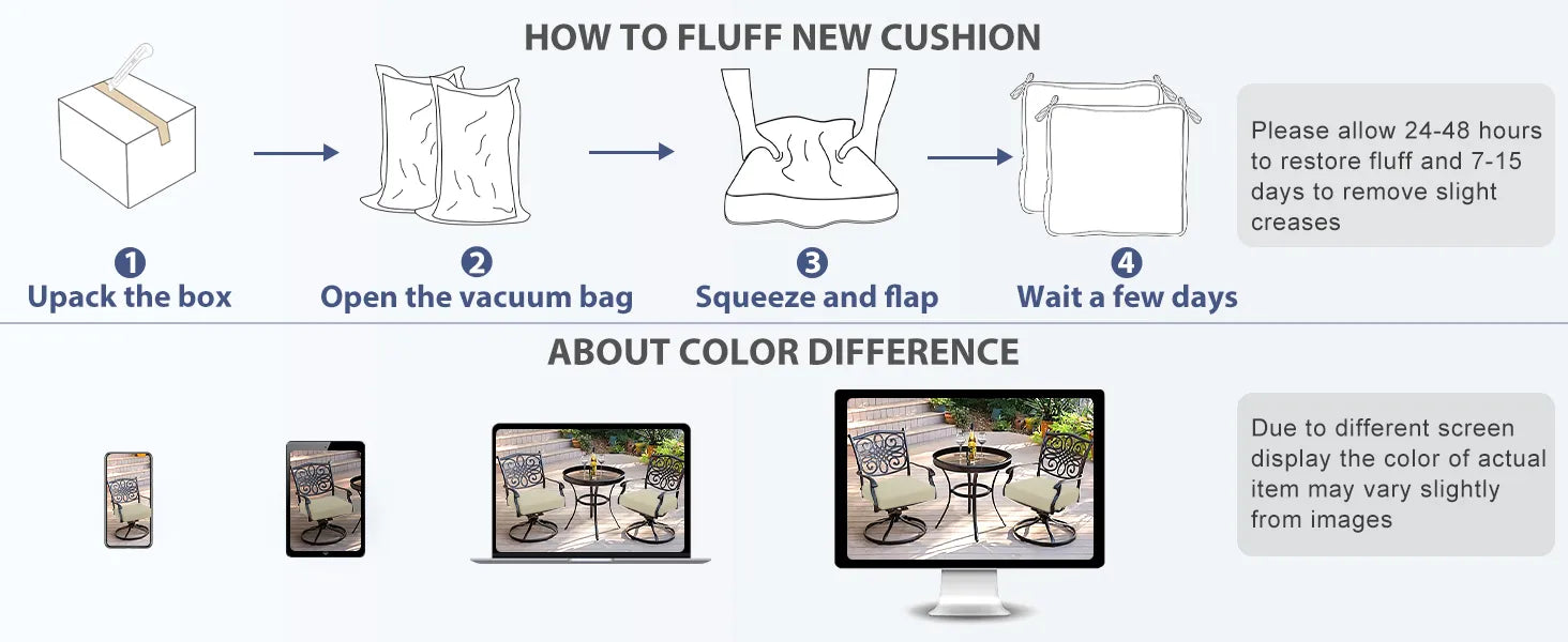 Instructions on how to fluff a new Favoyard cushion