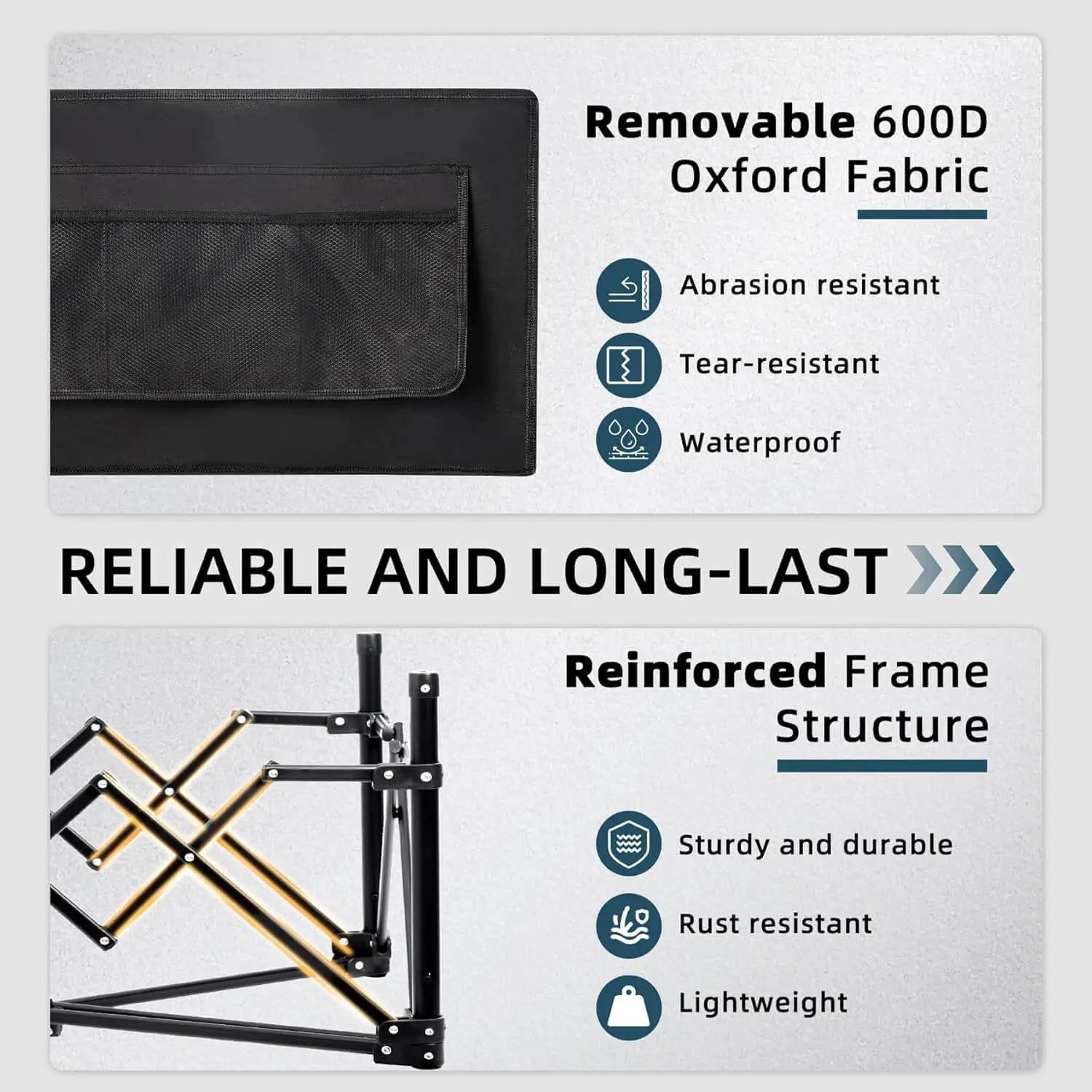 Favoyard's folding grocery cart with wheels features including removable 600D Oxford fabric and reinforced frame structure