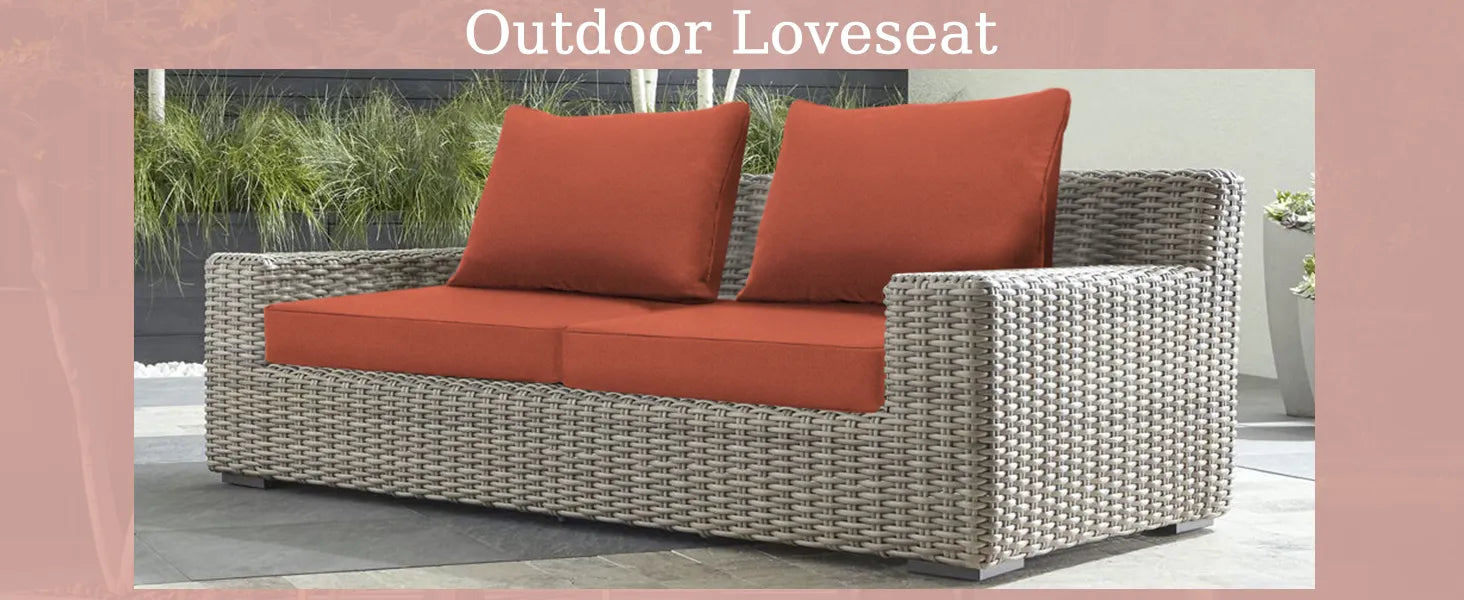 Outdoor loveseat with red cushions Favoyard