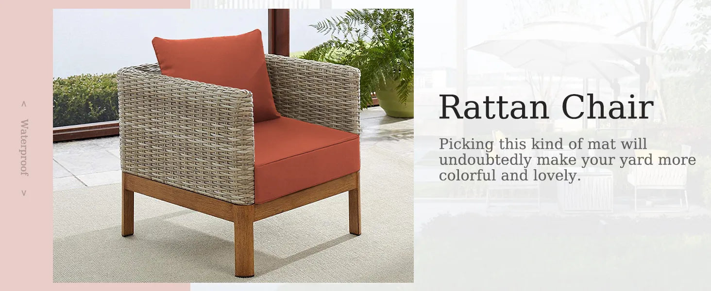 Rattan chair with red outdoor cushions with Favoyard