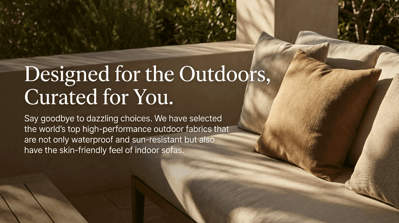 Outdoor sofa with cushions and high-performance outdoor fabrics