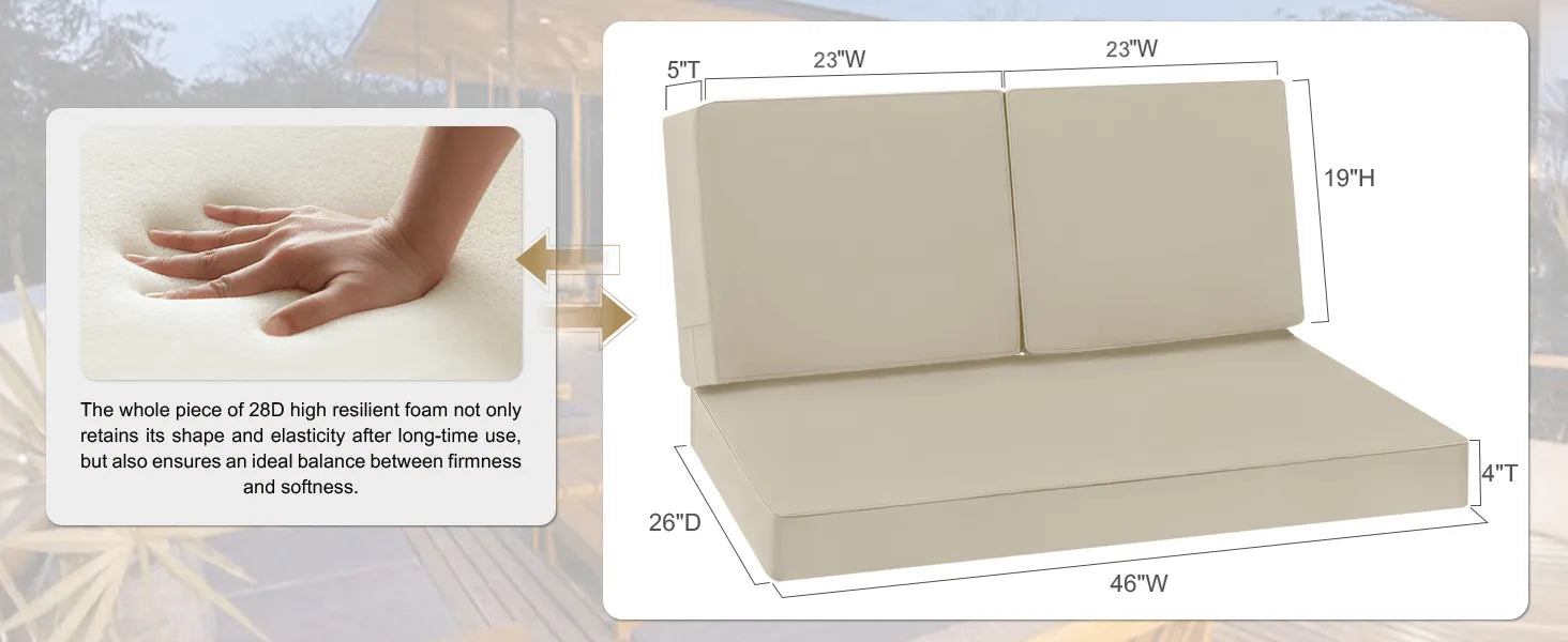 Favoyard outdoor furniture cushions with 28D high resilient foam