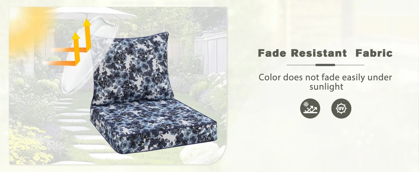 Favoyard Chair cushion with floral pattern of fade-resistant fabric.