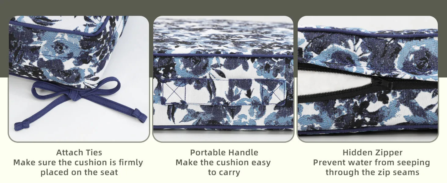 Favoyard blue floral chair cushion with features