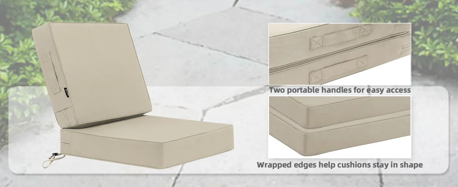 Favoyard outdoor bench chair Beige cushion with portable handles and wrapped edges