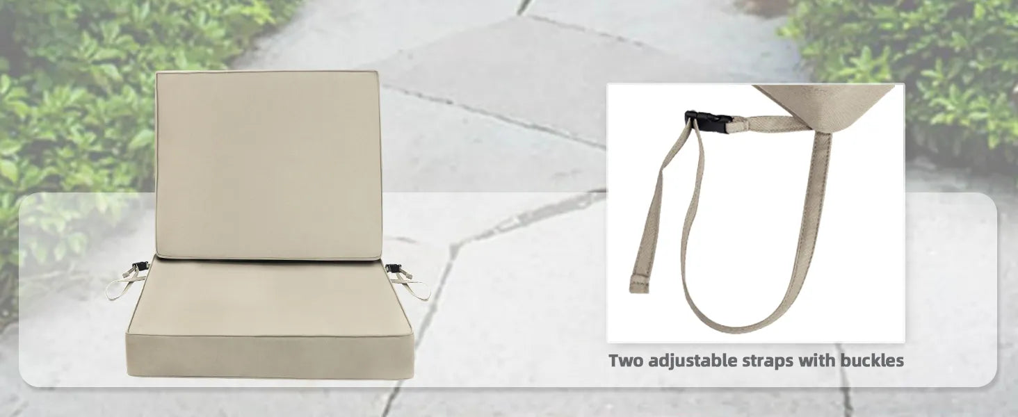 Favoyard Beige chair cushion with adjustable straps