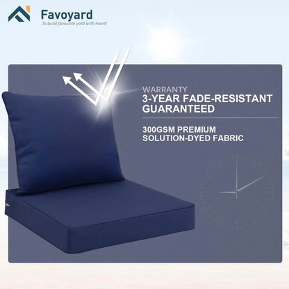 Favoyard water resistant cushions with 3-year fade-resistant guaranteed