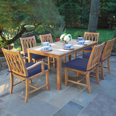 Outdoor dining set with wooden table and chairs of Favoyard outdoor seat cushion