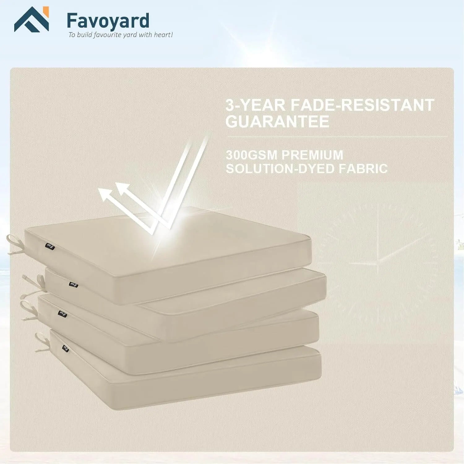Favoyard outdoor patio chair cushions with 3-year fade-resistant guarantee