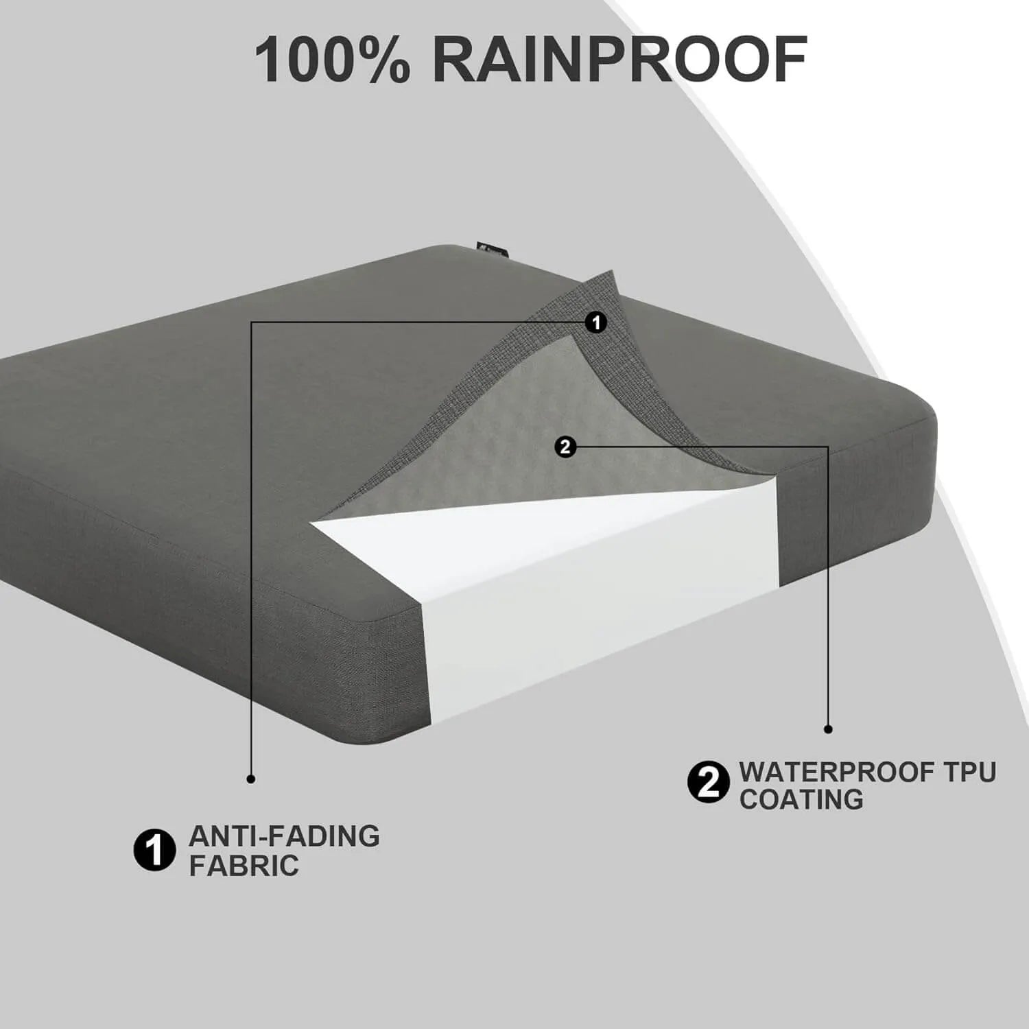 Favoyard grey deep seat patio cushions with 100% rainproof