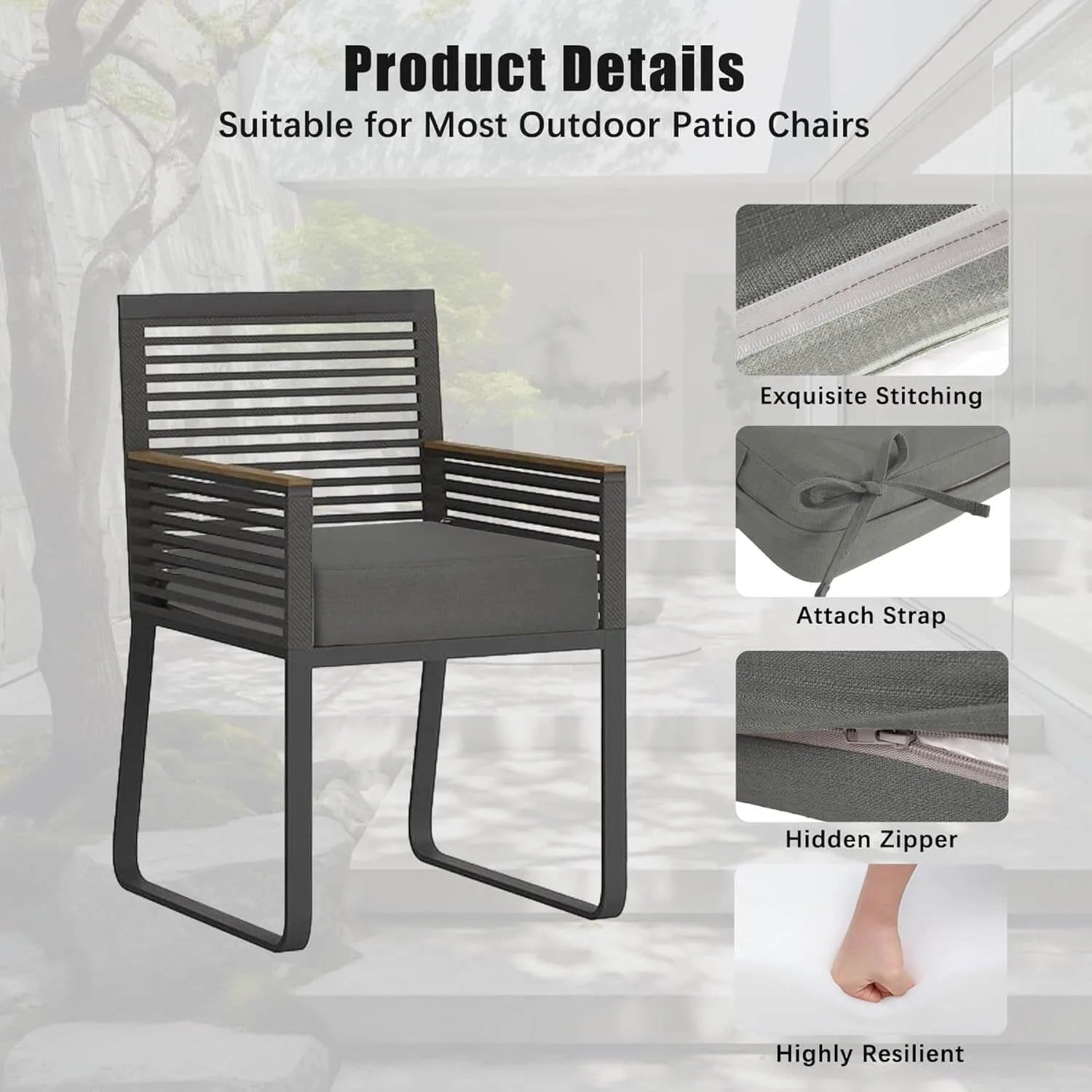 Favoyard outdoor lounge cushions with product details suitable for most outdoor patio chairs