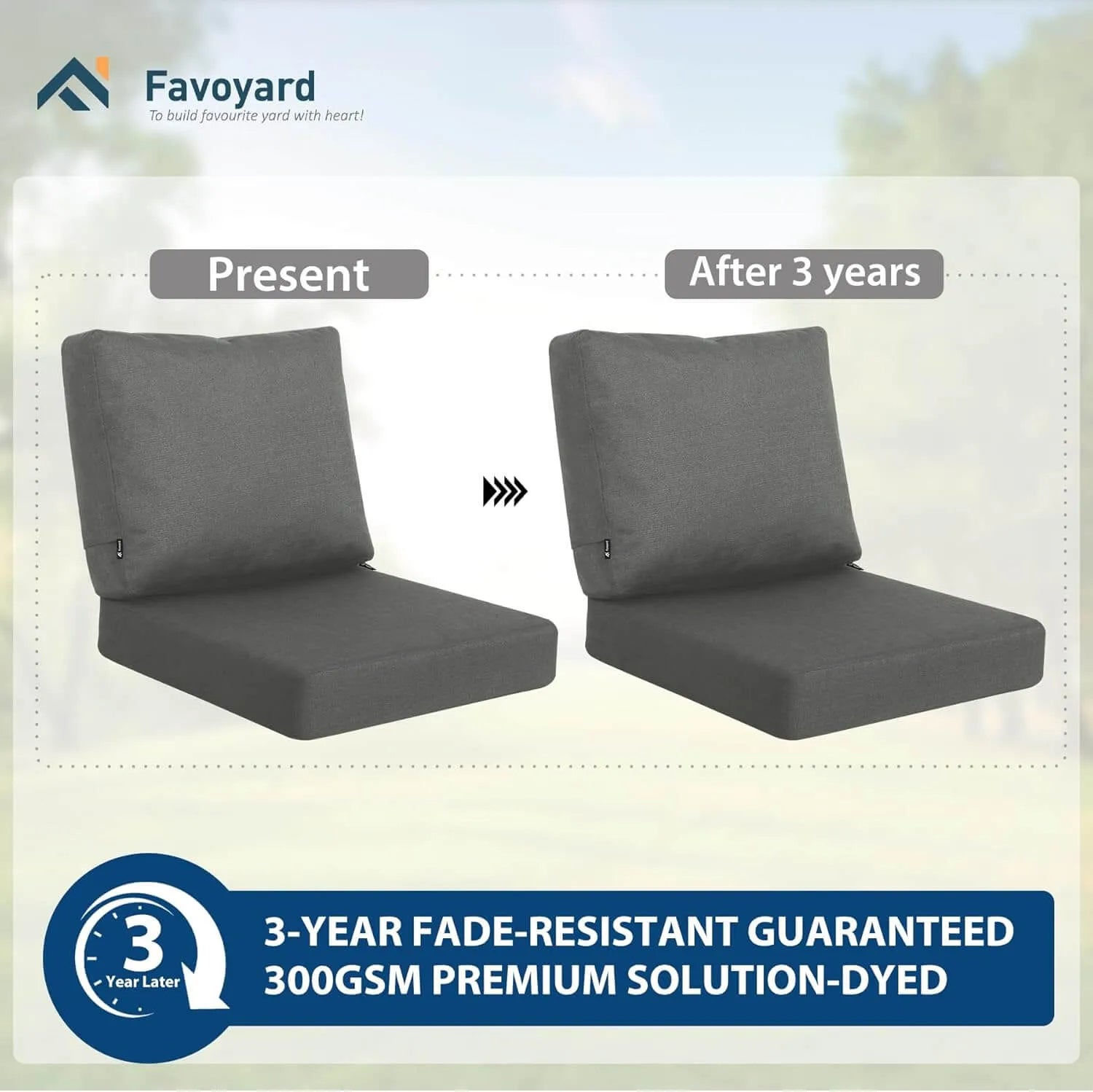 Comparison of Favoyard dark gray cushions Present and After 3 years 