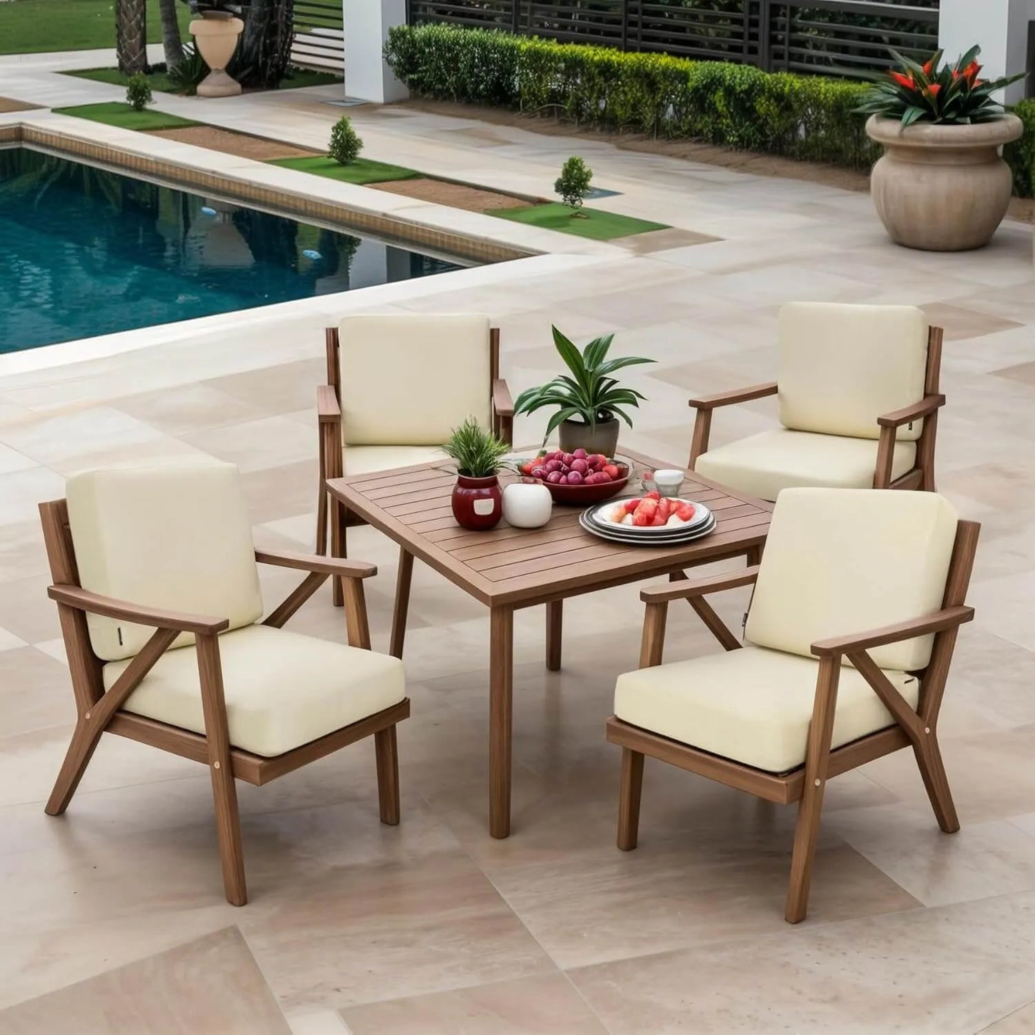 Favoyard beige patio furniture without cushions