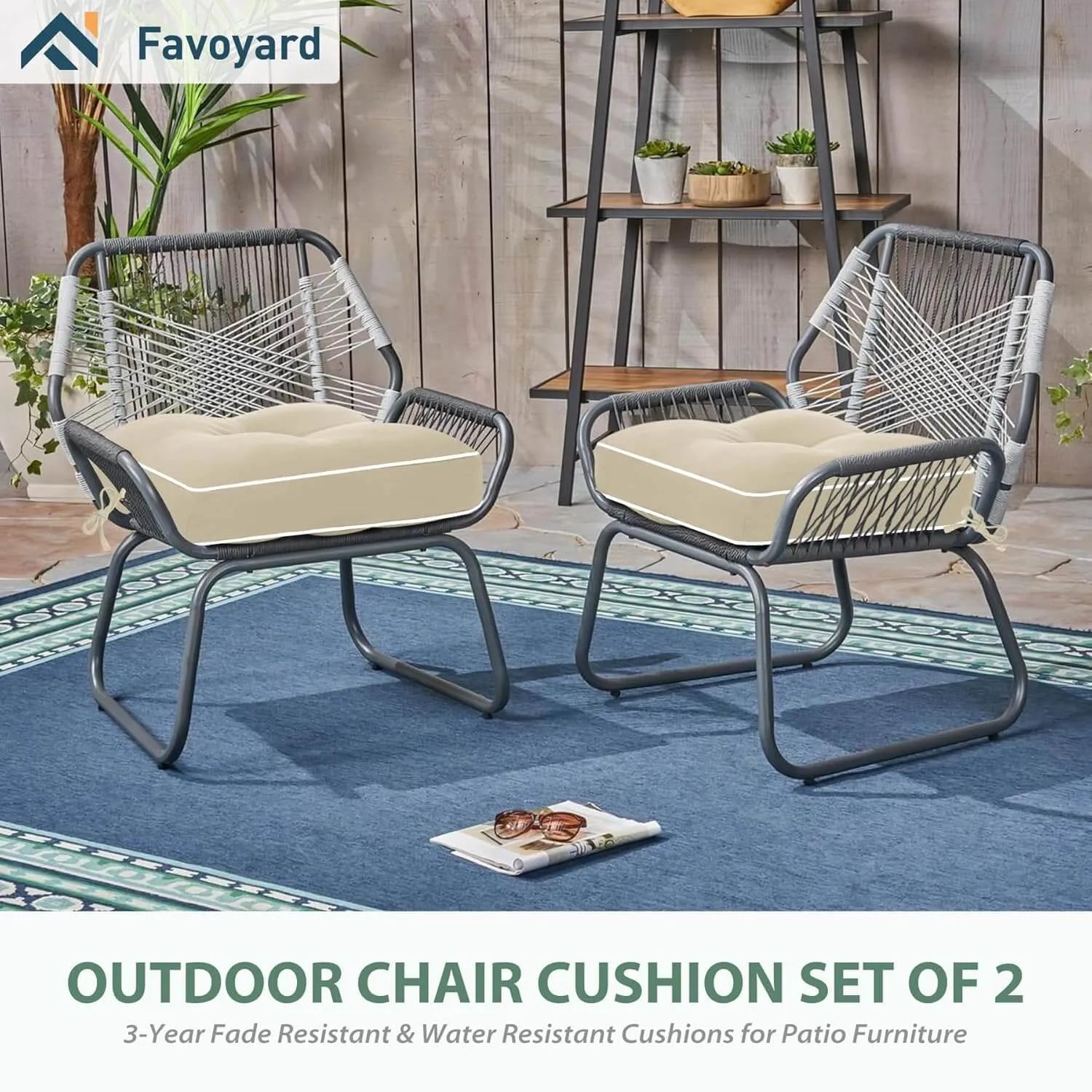 Favoyard deep seat beige patio chair cushions