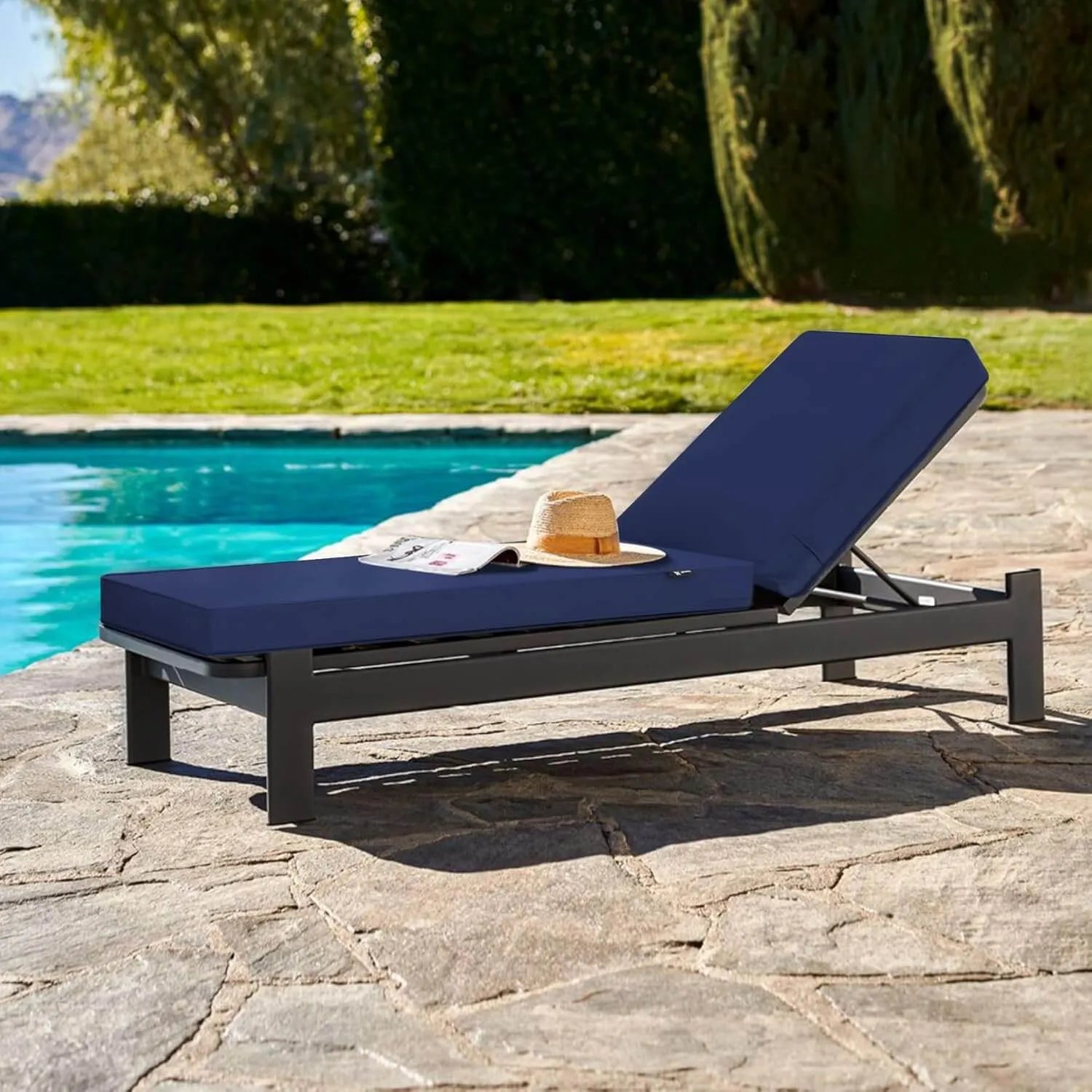 Navy blue outdoor lounge chair cushion of Favoyard