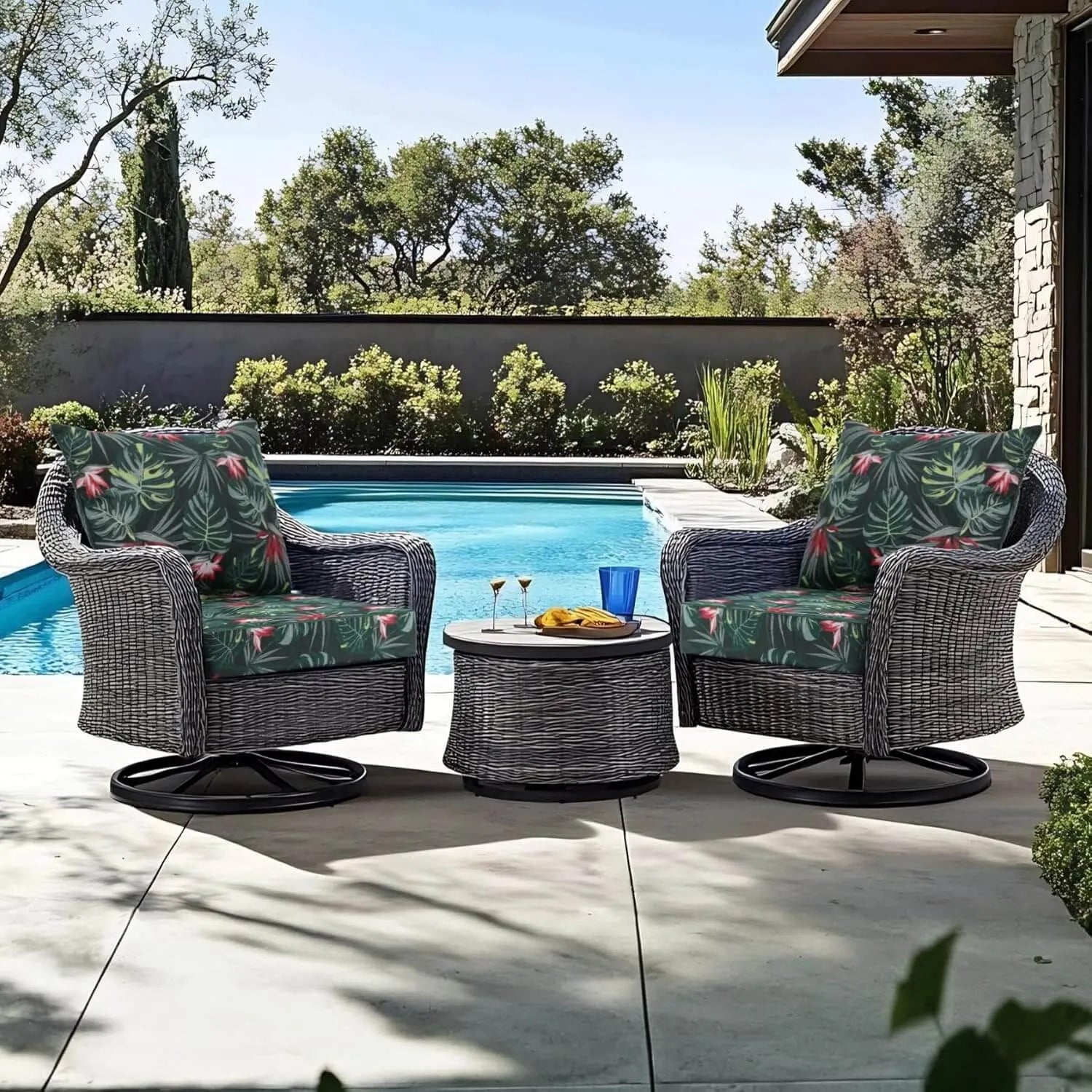 Two wicker chairs with floral cushions Favoyard