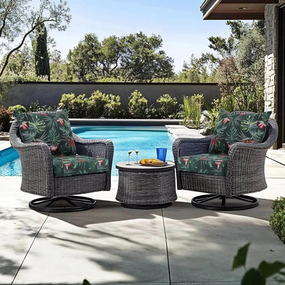 Two wicker chairs with floral cushions Favoyard