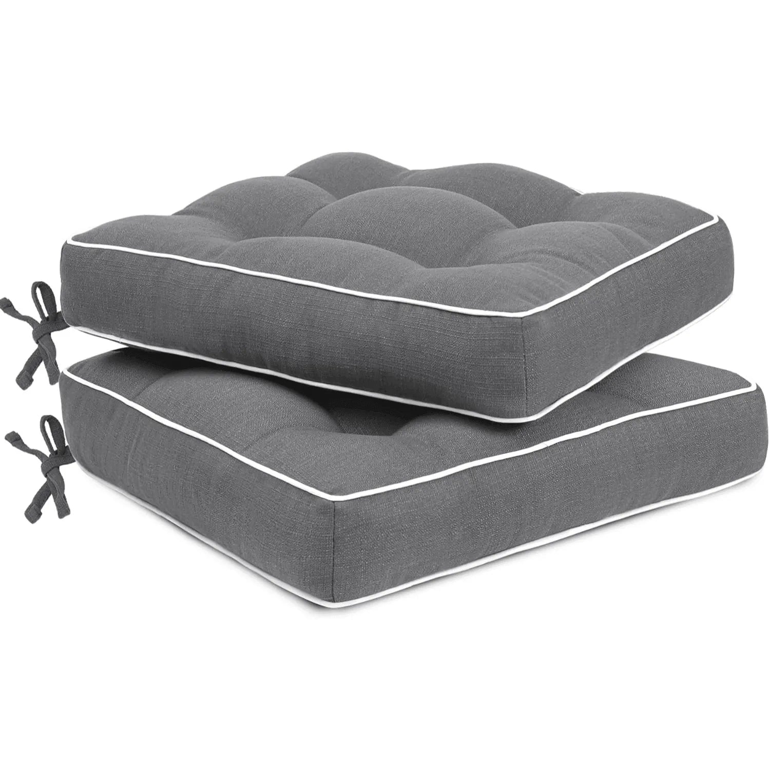 Two gray cushioned with white piping 