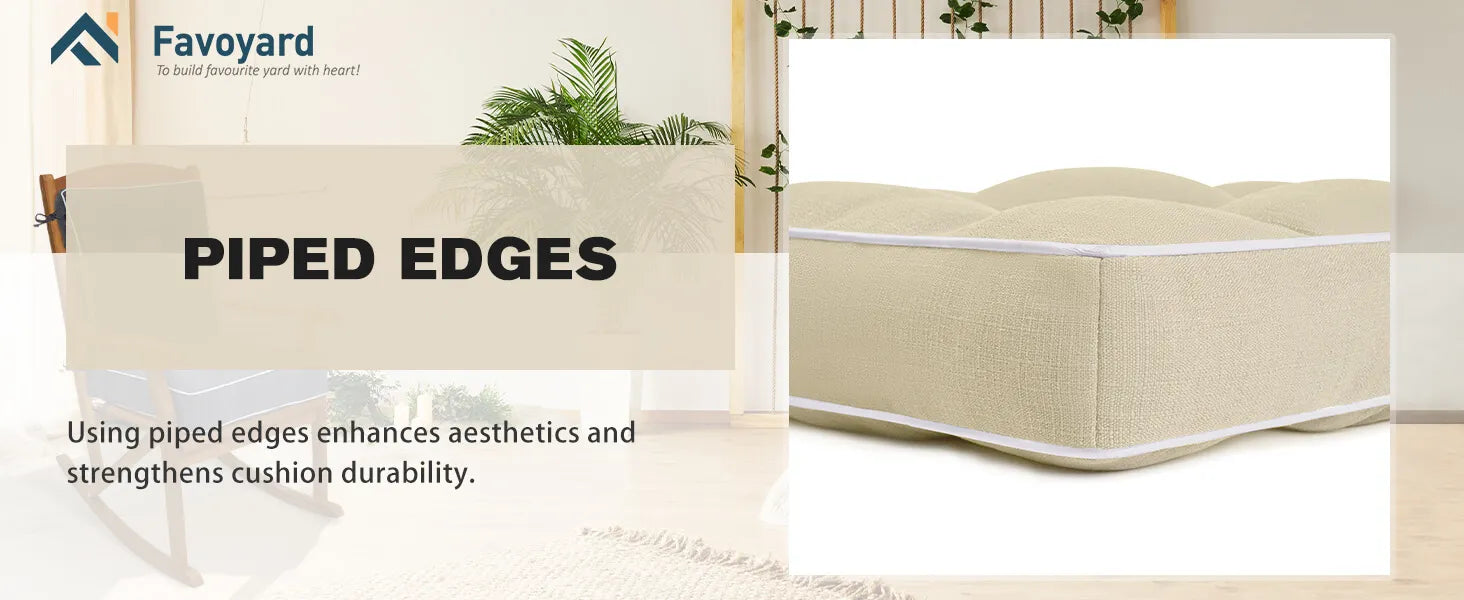 Favoyard outdoor cushion with piped edges