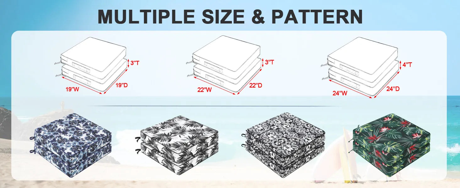 Various size and pattern outdoor lounge chair seat cushions