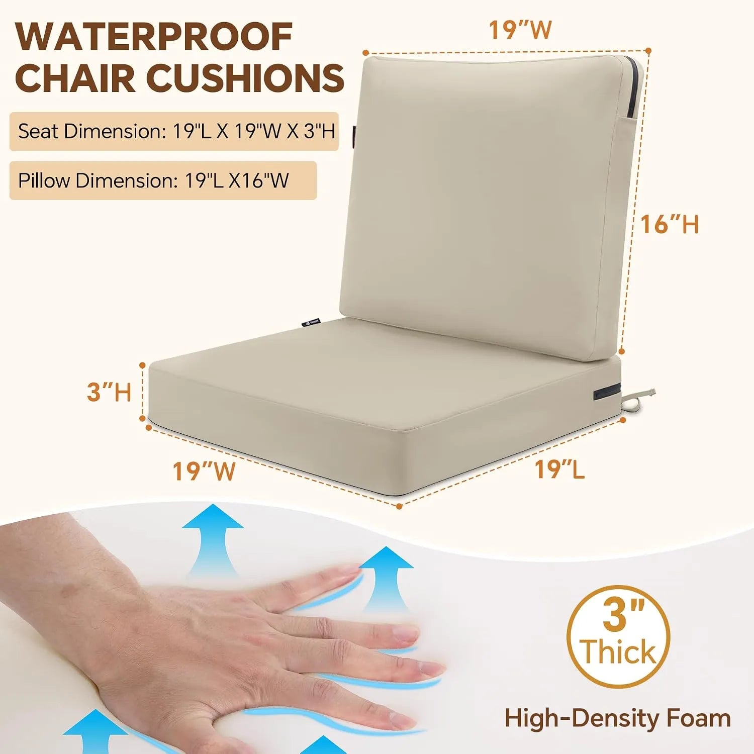 Favoyard Waterproof Outdoor High Back Patio Furniture Cushions