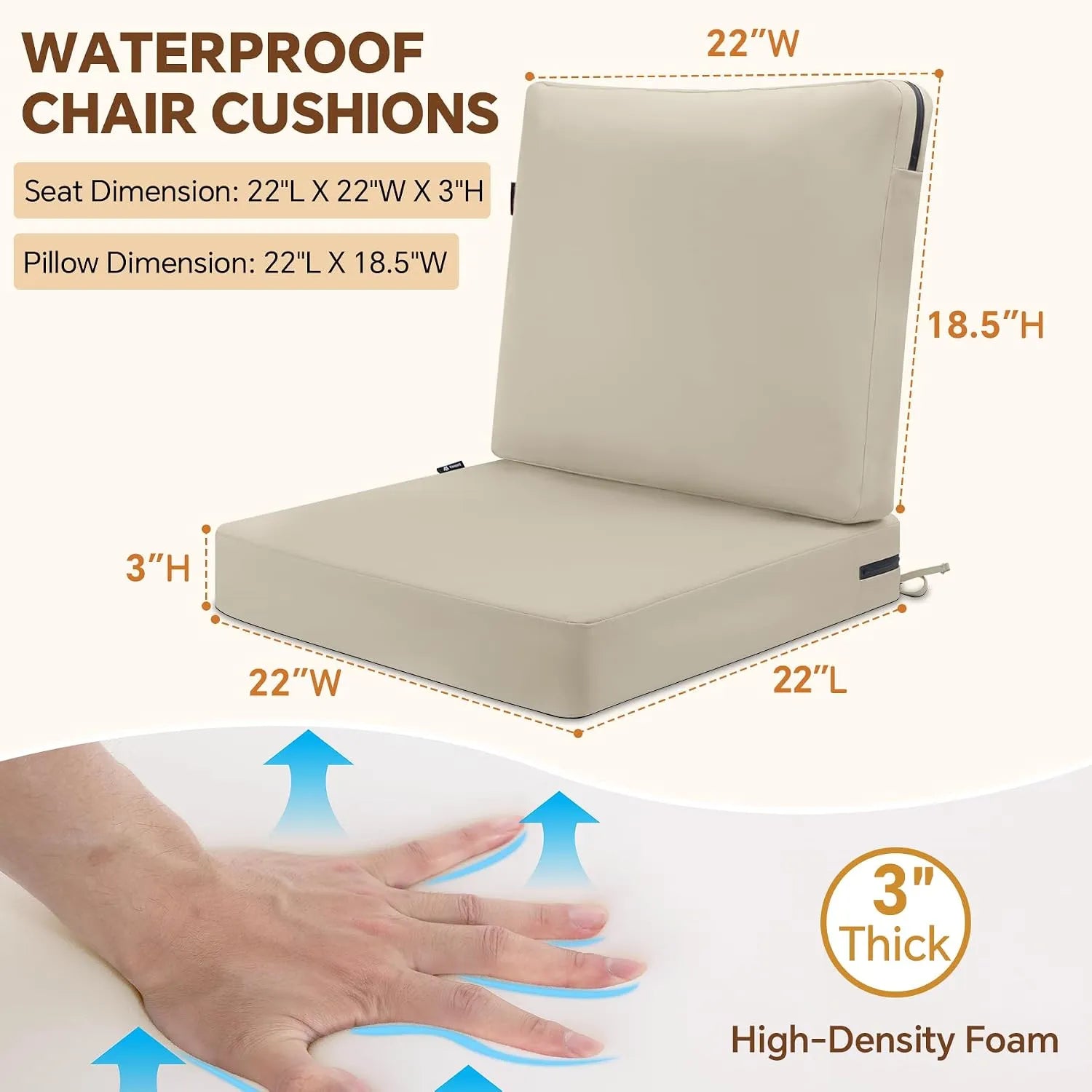 Favoyard Waterproof Outdoor High Back Patio Furniture Cushions