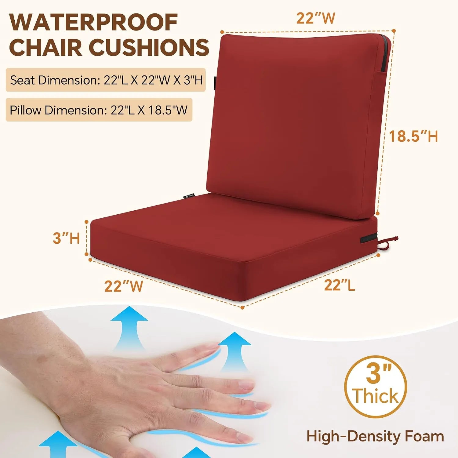 Favoyard Waterproof Outdoor High Back Patio Furniture Cushions