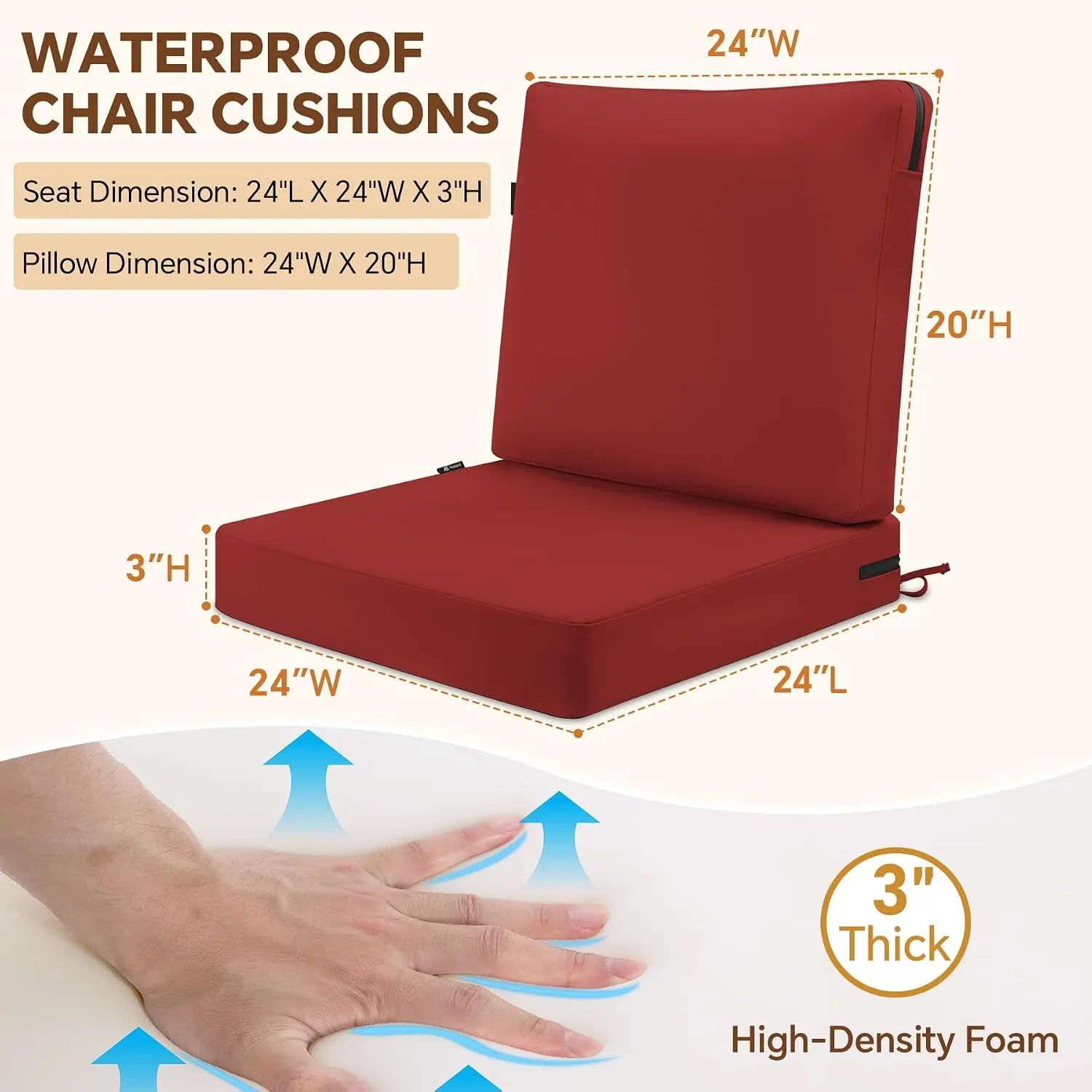 Favoyard Waterproof Outdoor High Back Patio Furniture Cushions