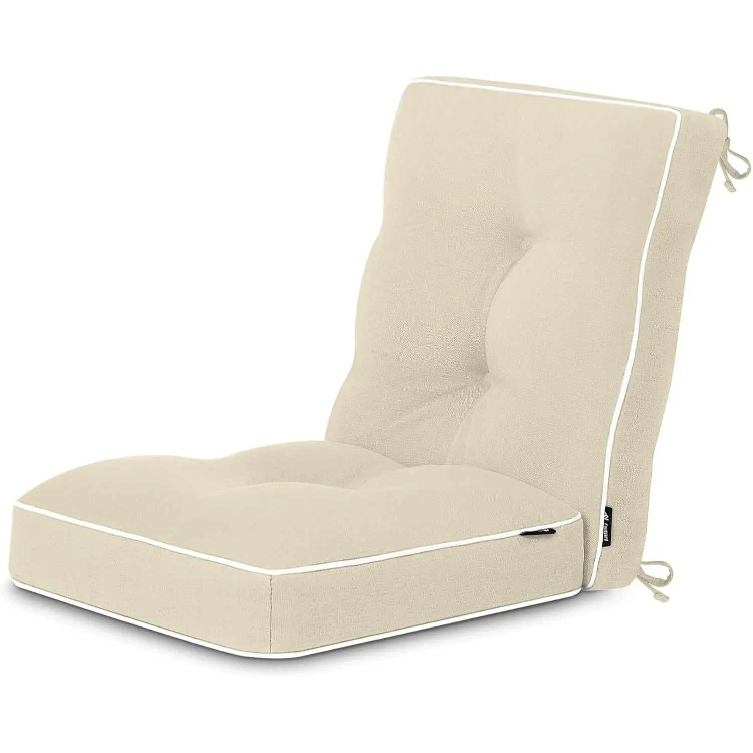 Favoyard beige outdoor cushioned rockers with white piping 