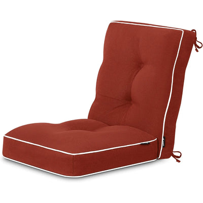 Red cushioned chair with white trim 
