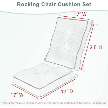 Diagram of a rocking chair cushion set with dimensions