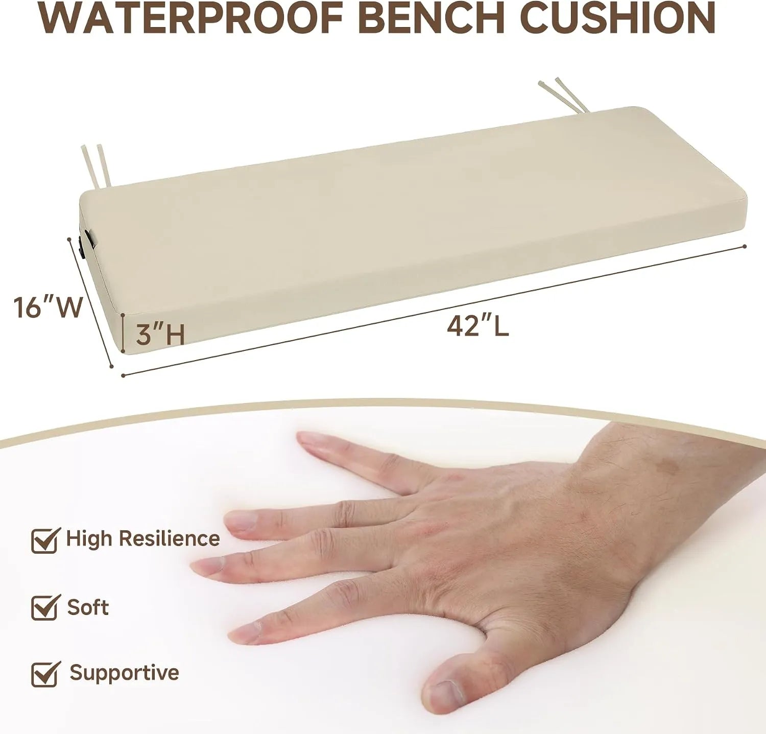 Favoyard Waterproof Outdoor Bench Cushion with Non-Slip Straps