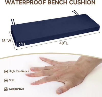 Favoyard Waterproof Outdoor Bench Cushion with Non-Slip Straps
