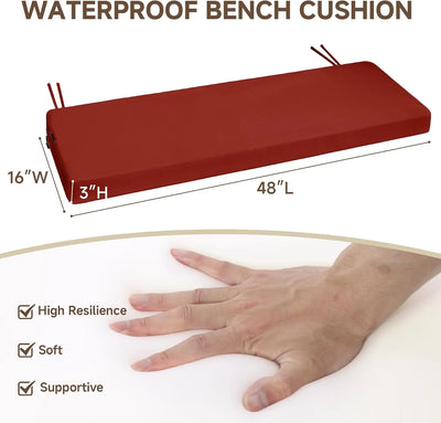 Favoyard Waterproof Outdoor Bench Cushion with Non-Slip Straps