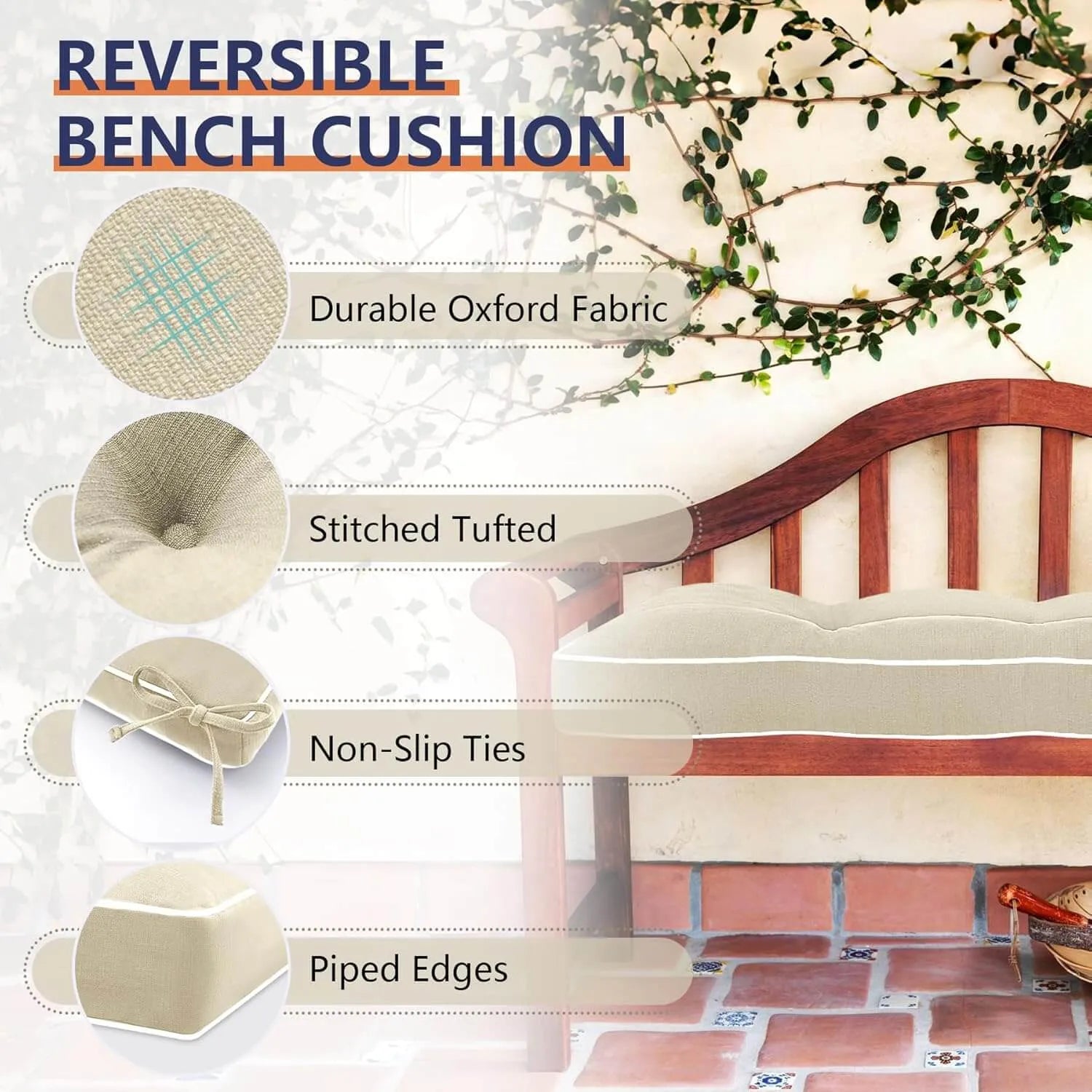 Favoyard reversible bench outdoor cushions for patio furniture